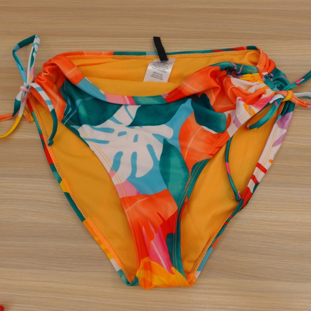 BCBG Paris Womens Bikini Bottom SMALL Orange Y2K Tropical Floral Resort Summer